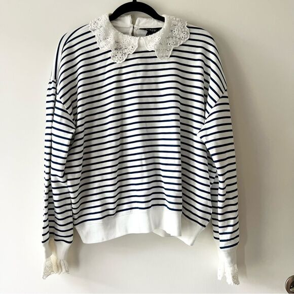 NWT J. Crew French Terry Sweatshirt with Lace Trim - Picture 5 of 8